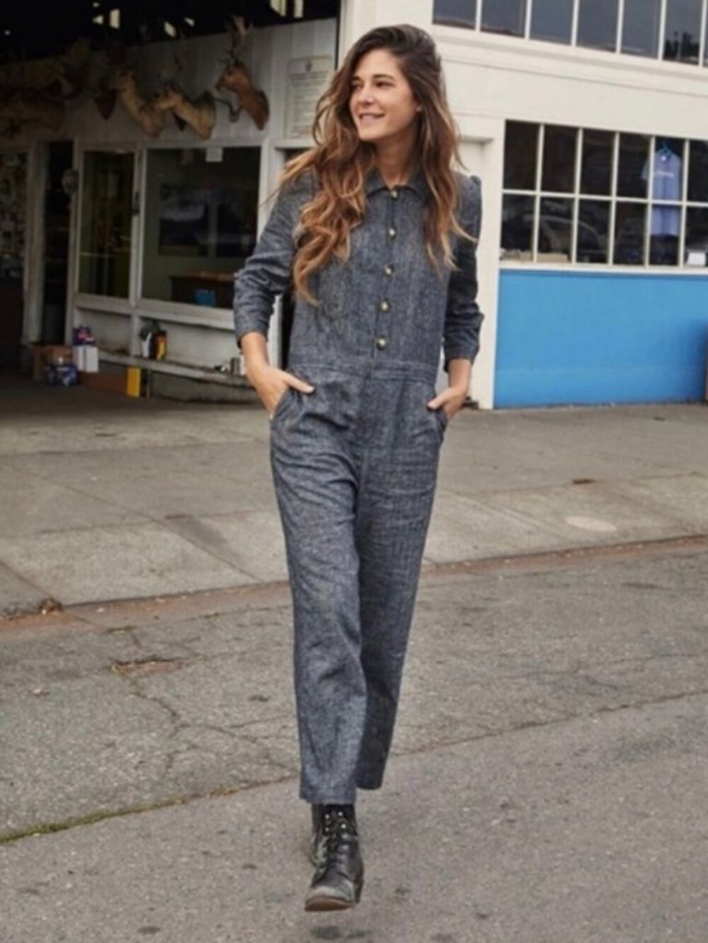 Christy Dawn Painter Jumpsuit Blue Upcycled Fabric S